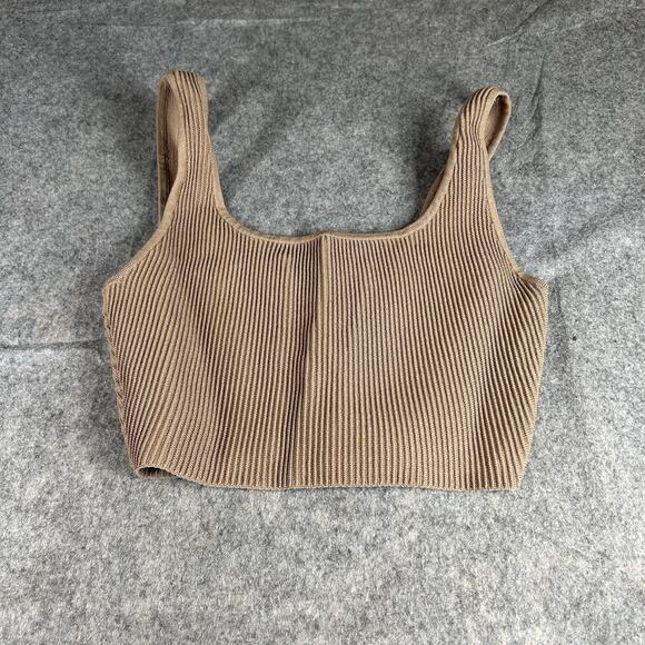 Aritzia Tops - Aritzia Babaton Sculpt Ribbed Crop Tank Top Women's Small Tan Brown Scoop Neck